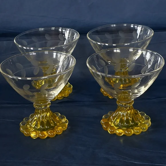 Anchor Hocking Vintage Cadmium Yellow Bubble Parfait Glasses Set Of 4 - Picture 2 of 6